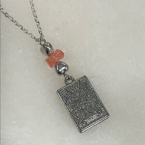 Silver Tarot Carnelian Agate Pendant Necklace